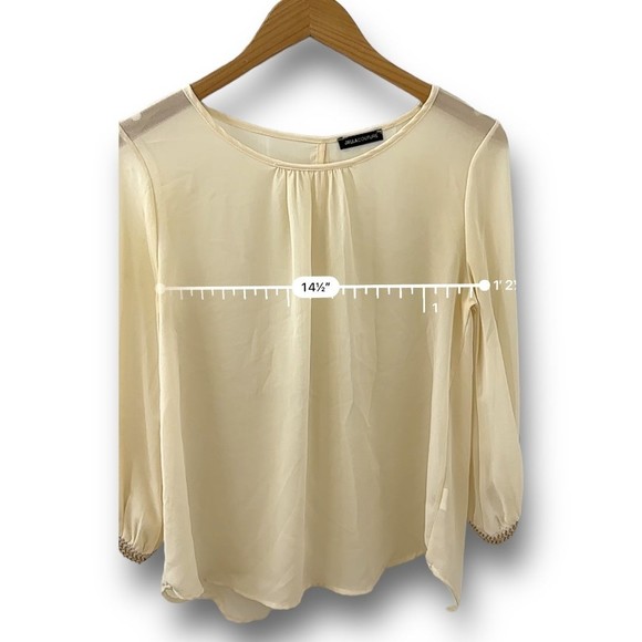 Women’s Boutique Cream Ivory Flowy Blouse Beaded Sleeve Detail Small - Picture 11 of 12